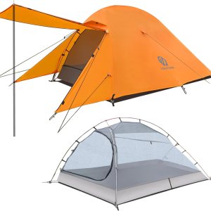 2 Person Camping Tent with 3 Aluminum Alloy Poles, 4 or 3 Season Waterproof Tent, Double Layer,Easy Setup, 2 Doors for Outdoor 2 Person Camping Tent with 3 Aluminum Alloy Poles, 4 or 3 Season Waterproof Tent, Double Layer,Easy Setup, 2 Doors for Outdoor
