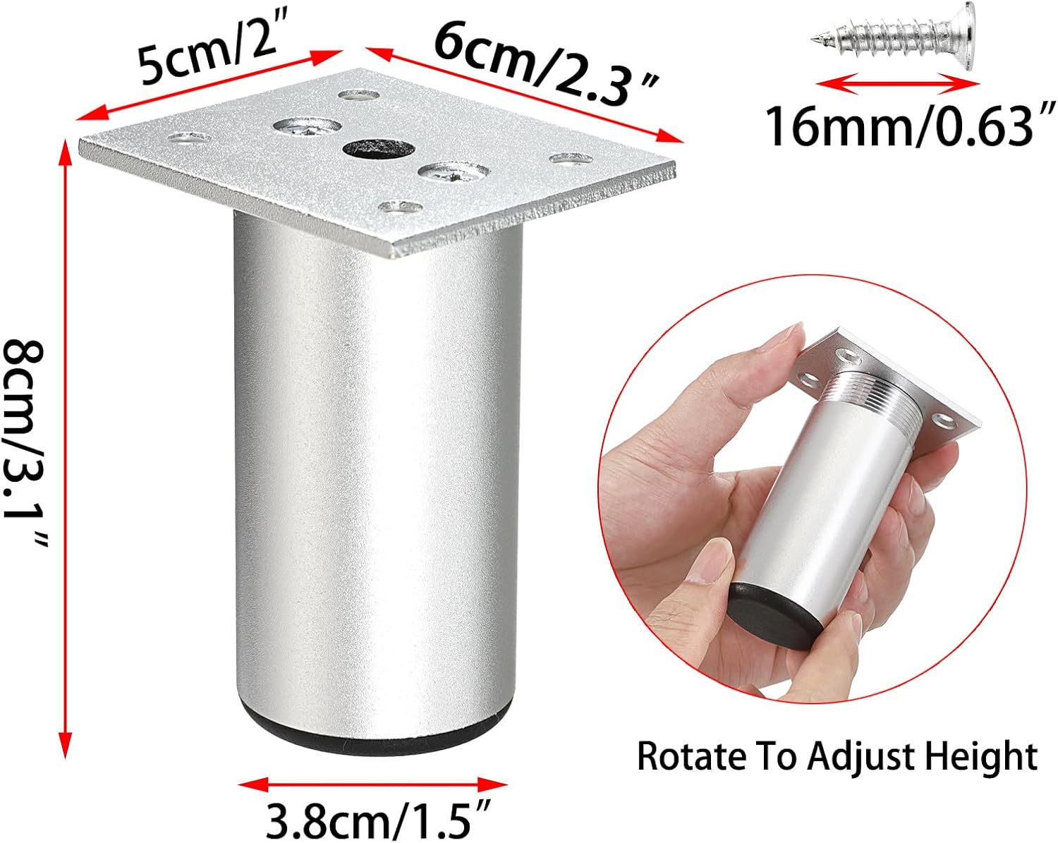 4 patas de gabinete de aleación de aluminio de 3 pulgadas  Patas de repuesto ajustables para muebles de gabinete, patas de pie de sofá, cama,