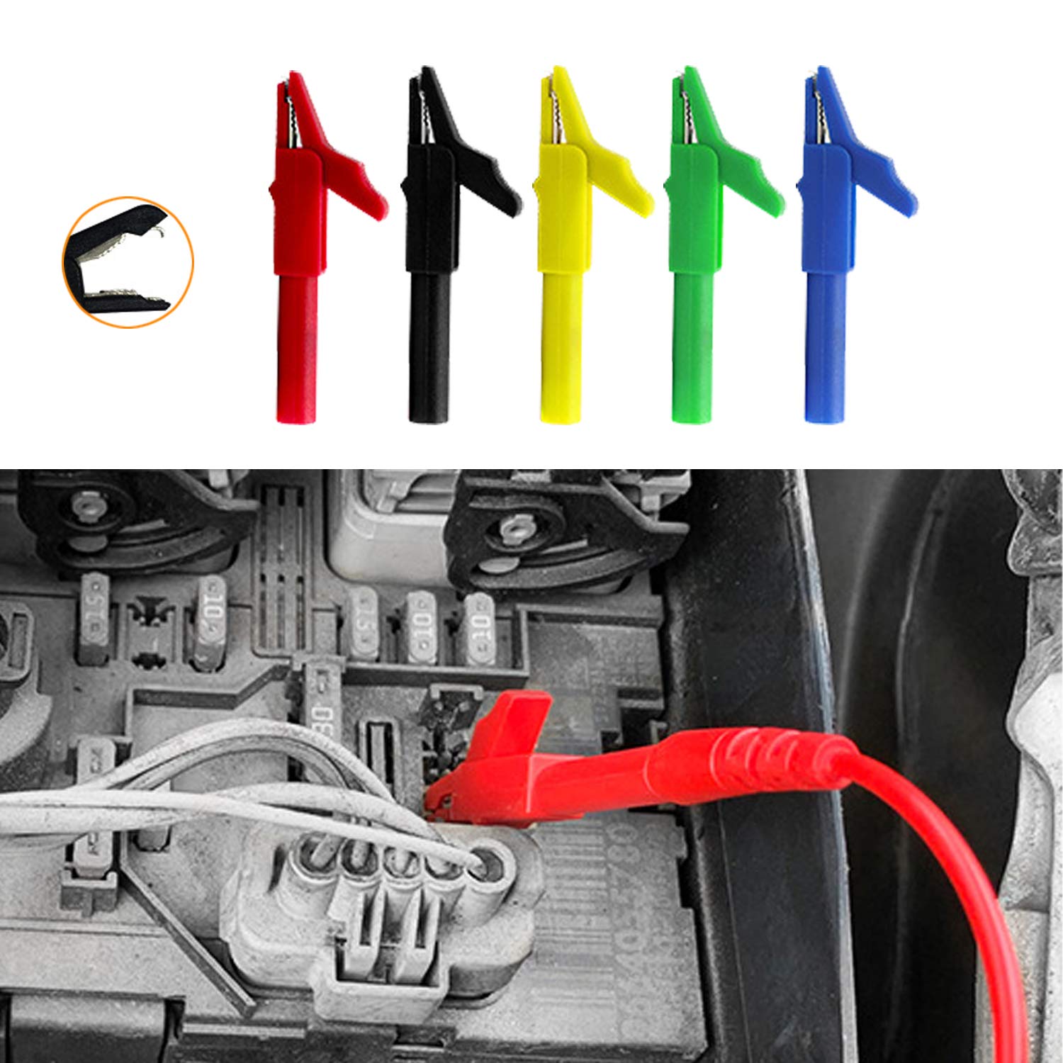 Kit de sonda trasera de 24 piezas, 5 perforadores de alambre con tapa, 5 pines de sonda trasera larga, 5 cables de prueba de circuito de clip de