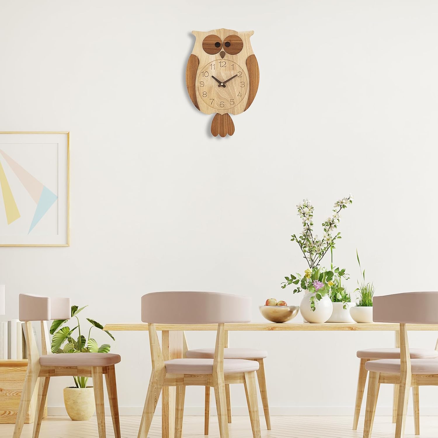 Reloj de pared de búho decorativo de madera Clolck sin tictac, funciona con pilas, reloj de péndulo de madera para sala de estar, dormitorio,