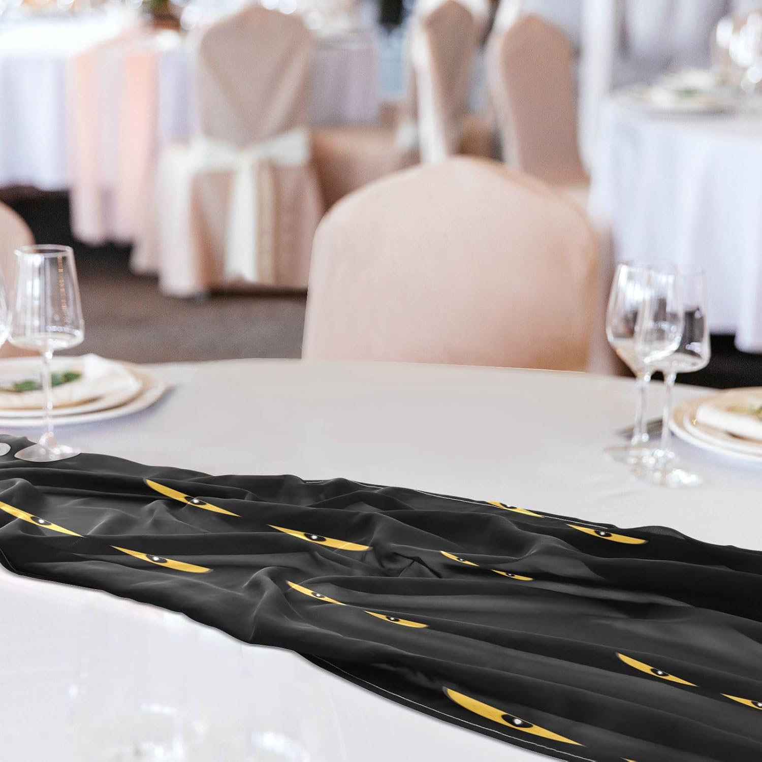 Camino de mesa de Halloween con ojos negros de gato para decoración de escritorio, camino de mesa de Navidad, 108 pulgadas de largo