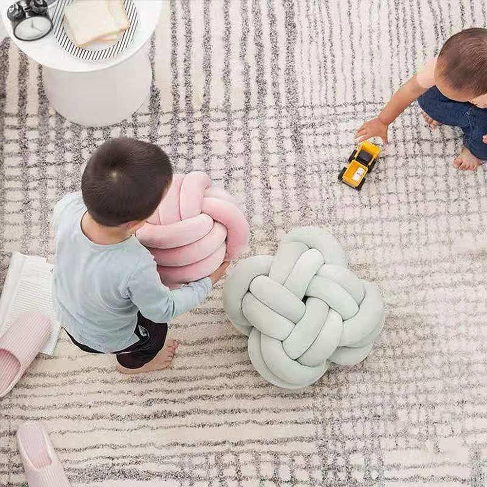Almohada redonda con nudo para decoración de habitación de los niños, juguete de peluche calmante para aliviar el estrés (rosa, 11 pulgadas11.0in)