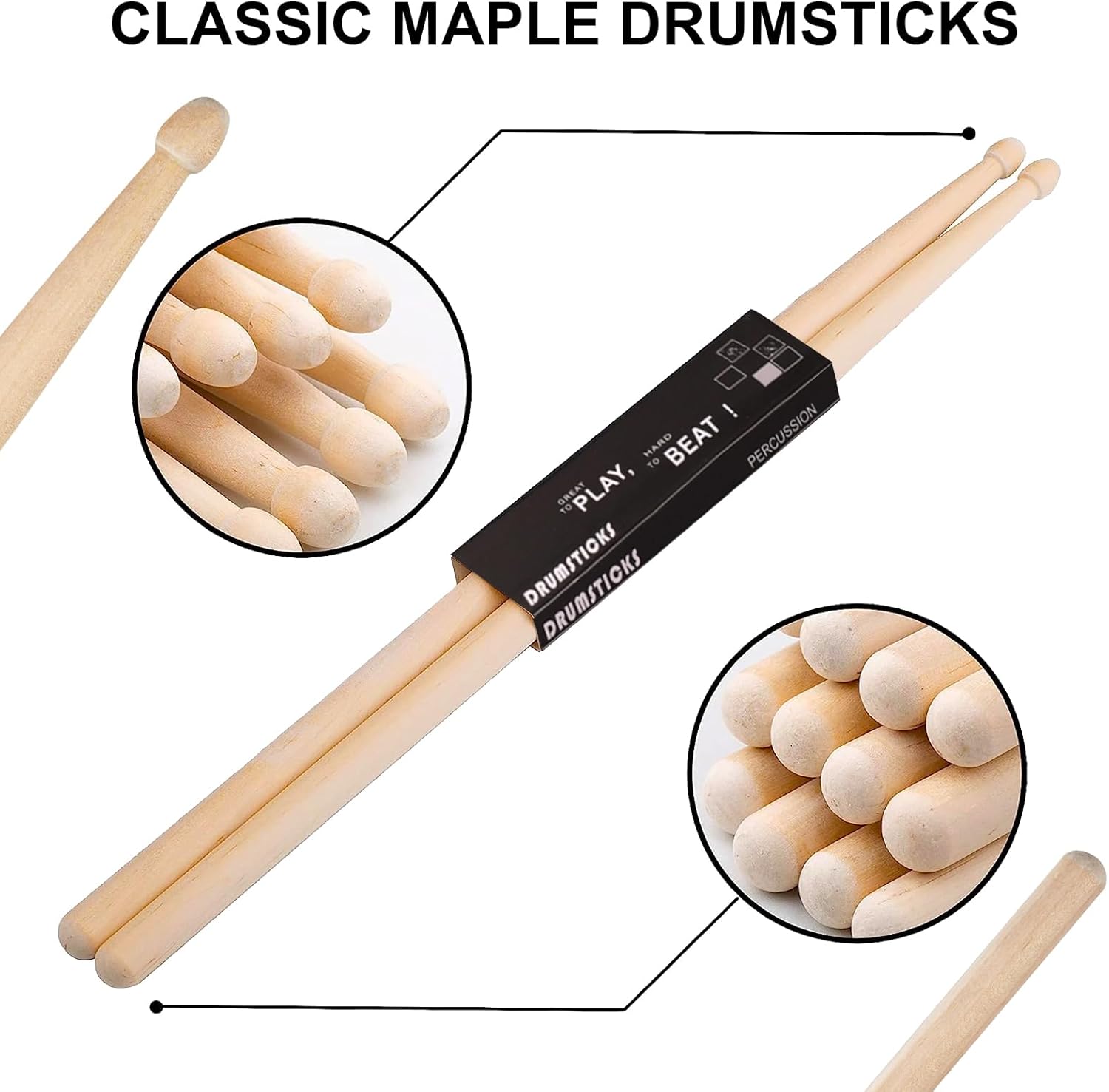 AQJUNONG Baquetas, baquetas 7A, 6 pares de baquetas clásicas de madera de arce para niños y adultos, accesorios de percusión de instrumentos