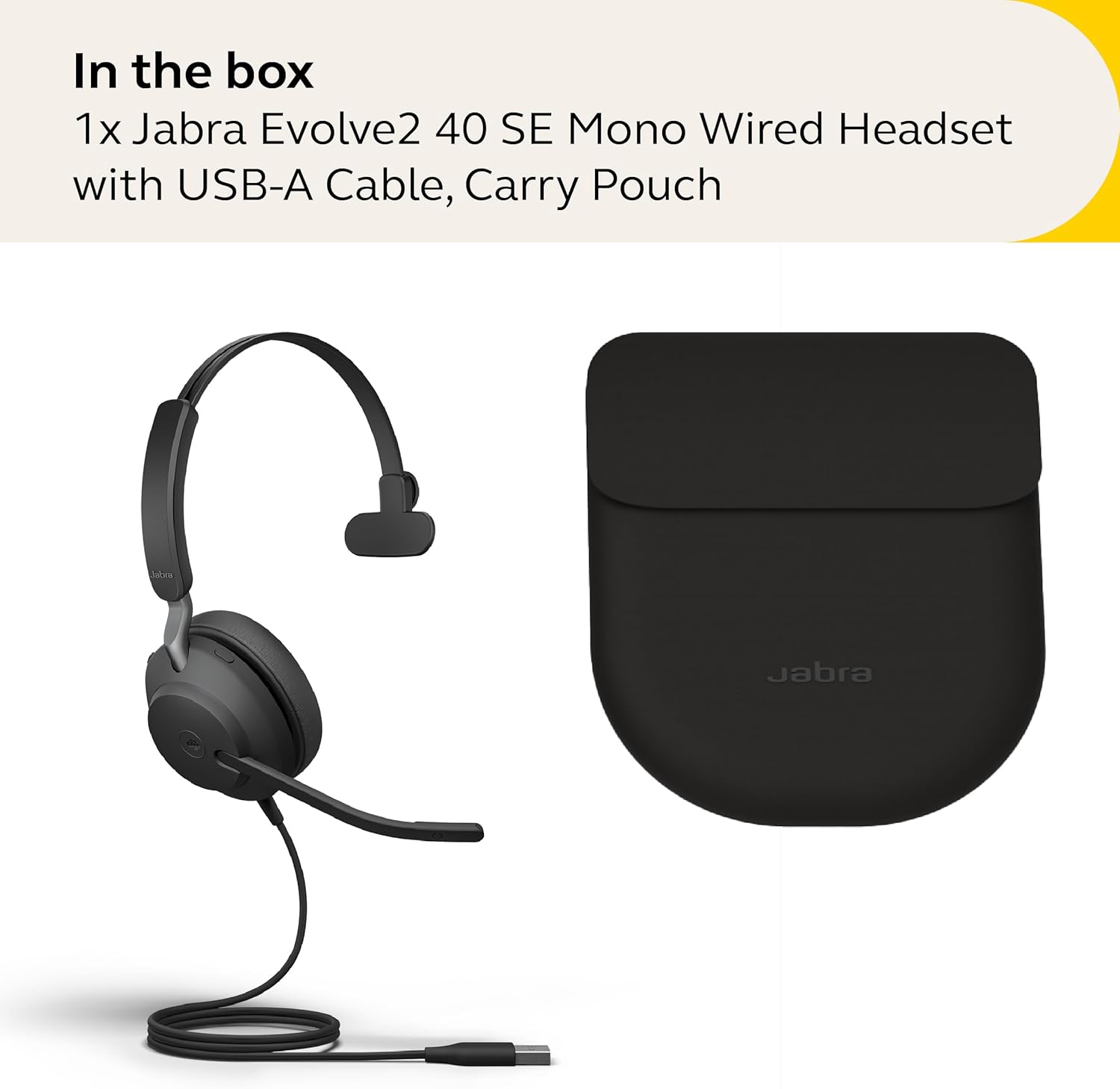 Jabra Evolve2 40 SE Auriculares con cancelación de ruido mono con cable – Cuenta con tecnología de llamada de 3 micrófonos y cable USB-A –