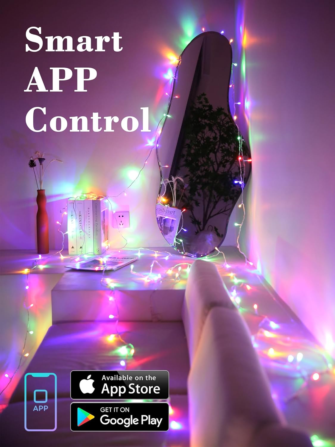 Brizled Luces de Navidad inteligentes que cambian de color, 66 pies, 200 LED, blanco cálido y multicolor, control de aplicación, luces de hadas