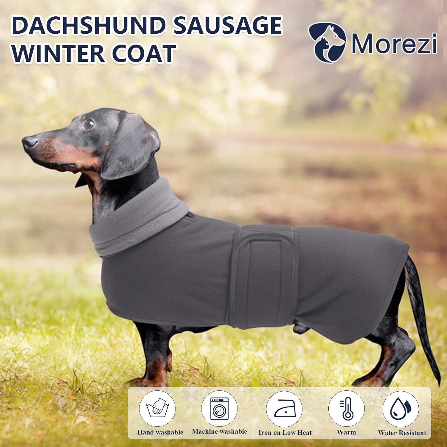 Abrigo de forro polar para perro salchicha en miniatura de invierno con cierre de velcro y ribete reflectante de alta visibilidad, color gris, talla