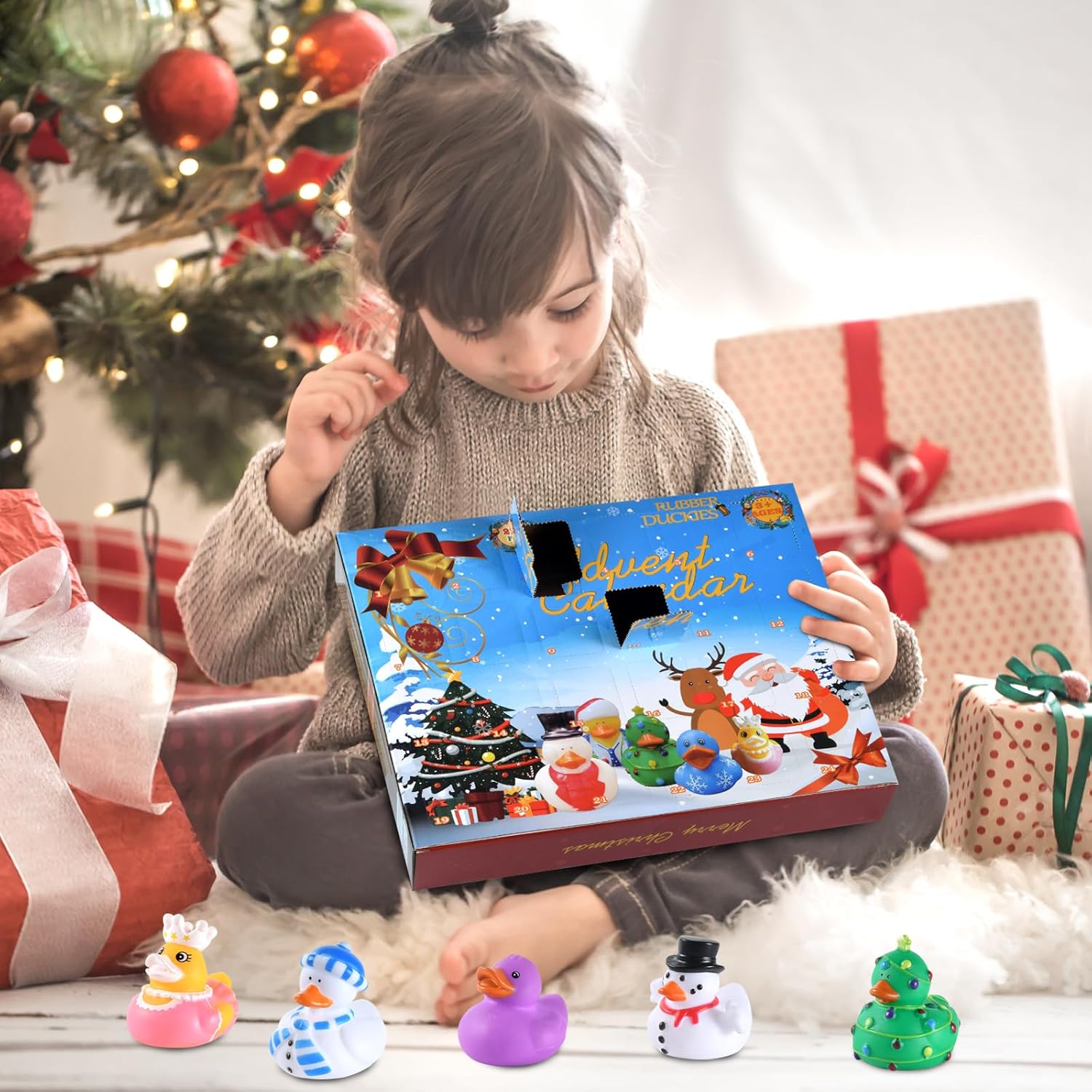 Calendario de Adviento 2023-24 juguetes de patos de goma, calendario de Adviento para niños, calendario de cuenta regresiva de Navidad de 24 días,