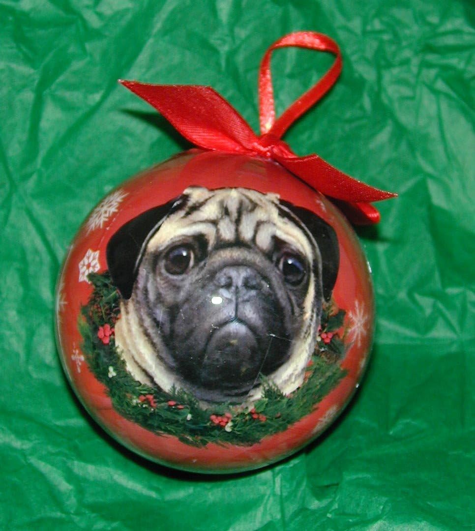 Bola a prueba de roturas de adorno de Navidad de Pug fácil de personalizar A para los amantes del pug