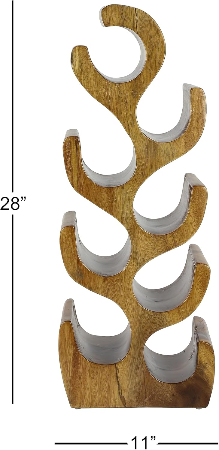 Deco 79 Estante para vino con 8 botellas con forma de árbol de madera de teca, 11 x 7 x 28 pulgadas, marrón