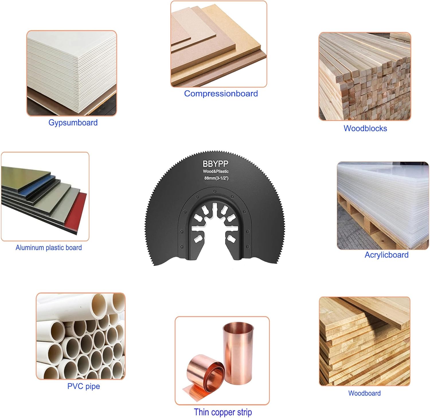 7 hojas de sierra oscilantes semicirculares para cortar madera plástico metal suave, 3-12 pulgadas (3.465 in) oscilantes multiherramienta cuchillas