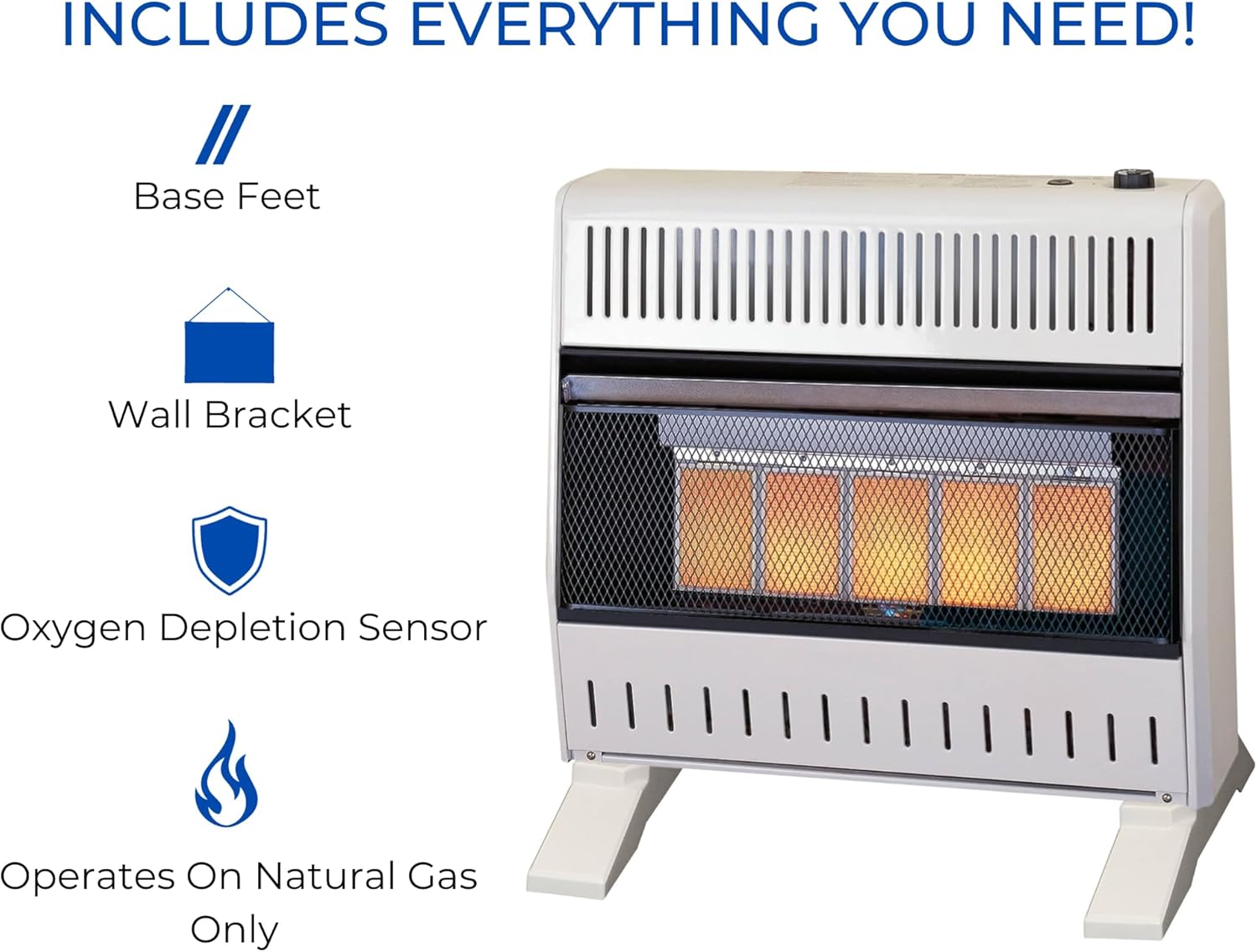 ProCom MN300TPA-B Calentador infrarrojo de gas natural sin ventilación con control de termostato para uso doméstico y oficina, 30000 BTU, calienta