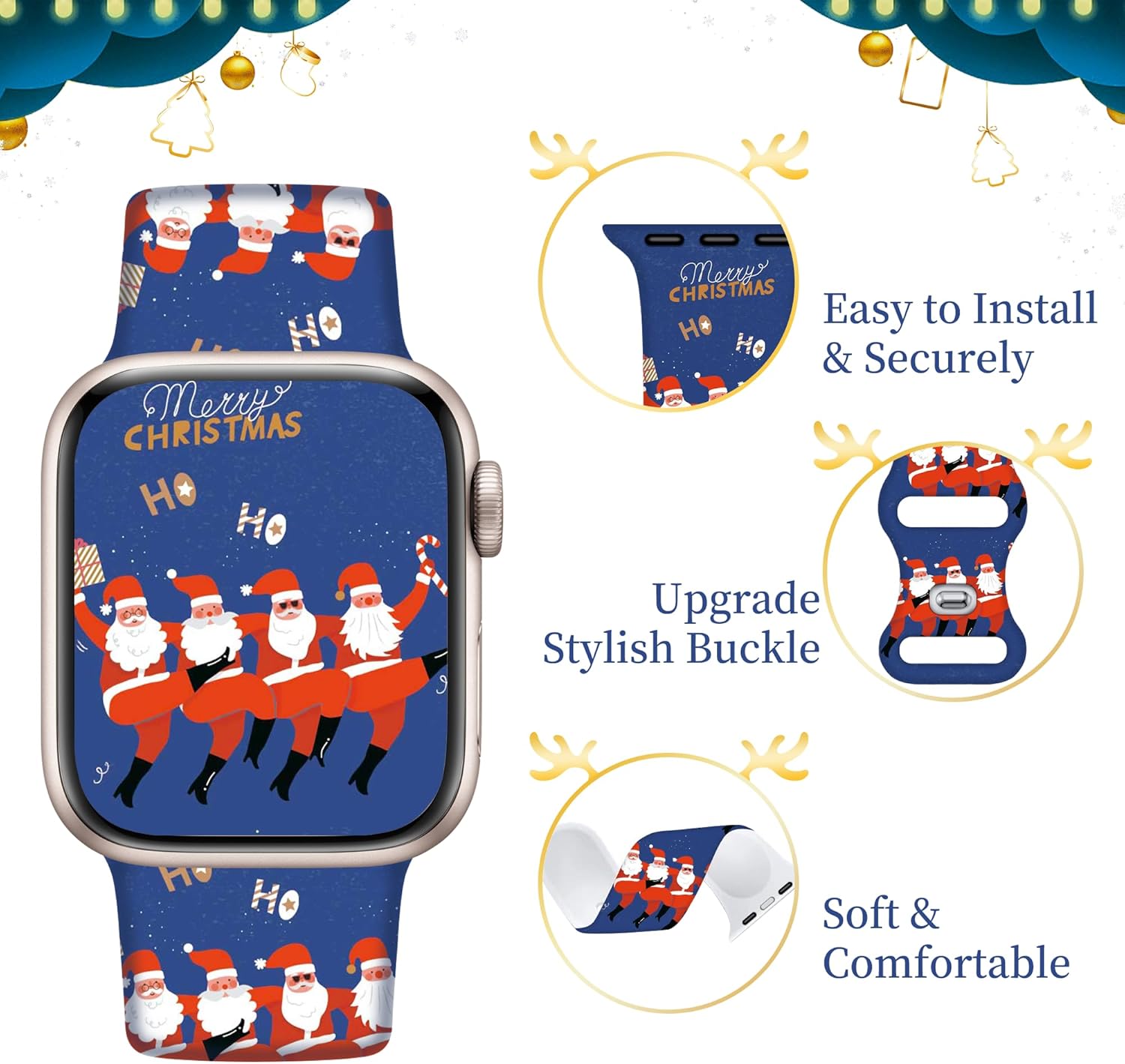 Paquete de 2 correas de Navidad de Halloween compatibles con Apple Watch de 1.614 pulgadas, 1.575 pulgadas, 1.496 pulgadas, correa de silicona de