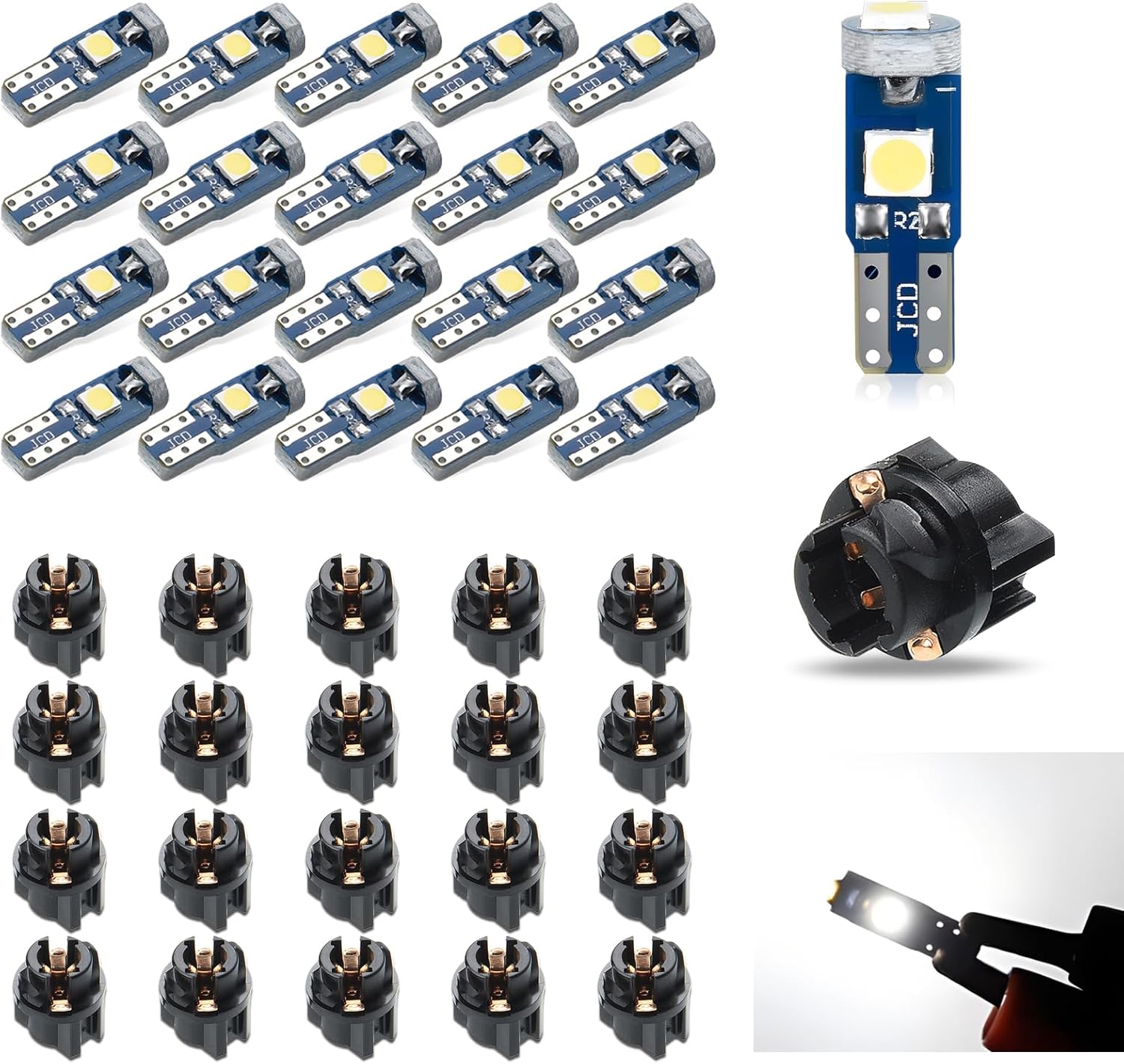 Yumfugu Paquete de 20 luces LED T5 para tablero de automóvil, 3030-3SMD reemplazo de bombilla con enchufe de bloqueo giratorio, bombilla LED para