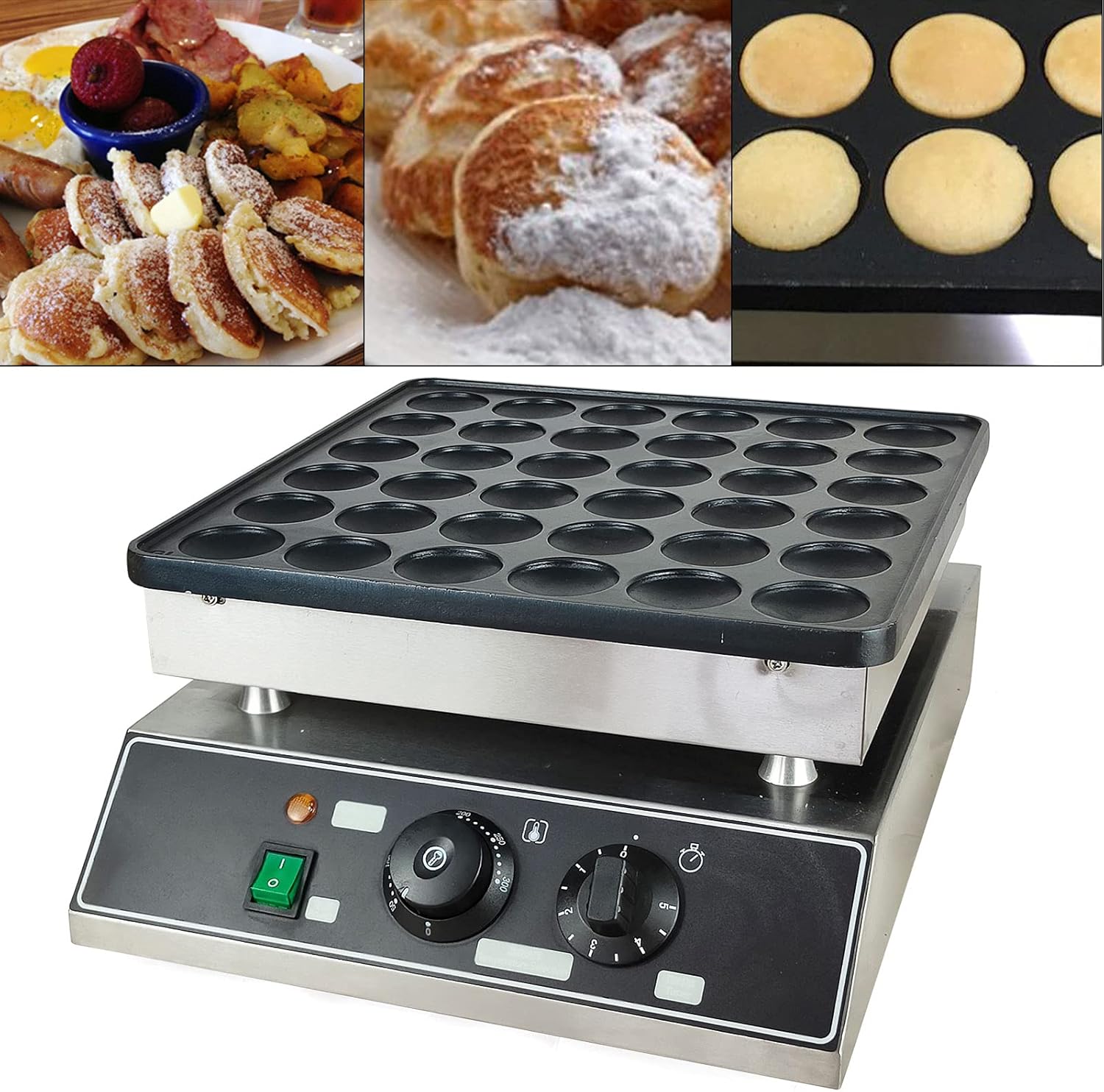 Mini máquina eléctrica para hacer panqueques de 36 agujeros, 1000 W, plancha comercial holandesa para panqueques, máquina comercial para hacer
