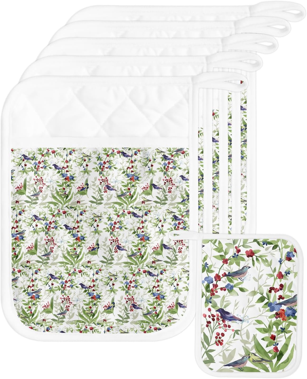 Greenery Plant – Juego de 4 soportes para ollas para cocina, antideslizante y aislante de calor, juego de agarraderas de tela de toalla con