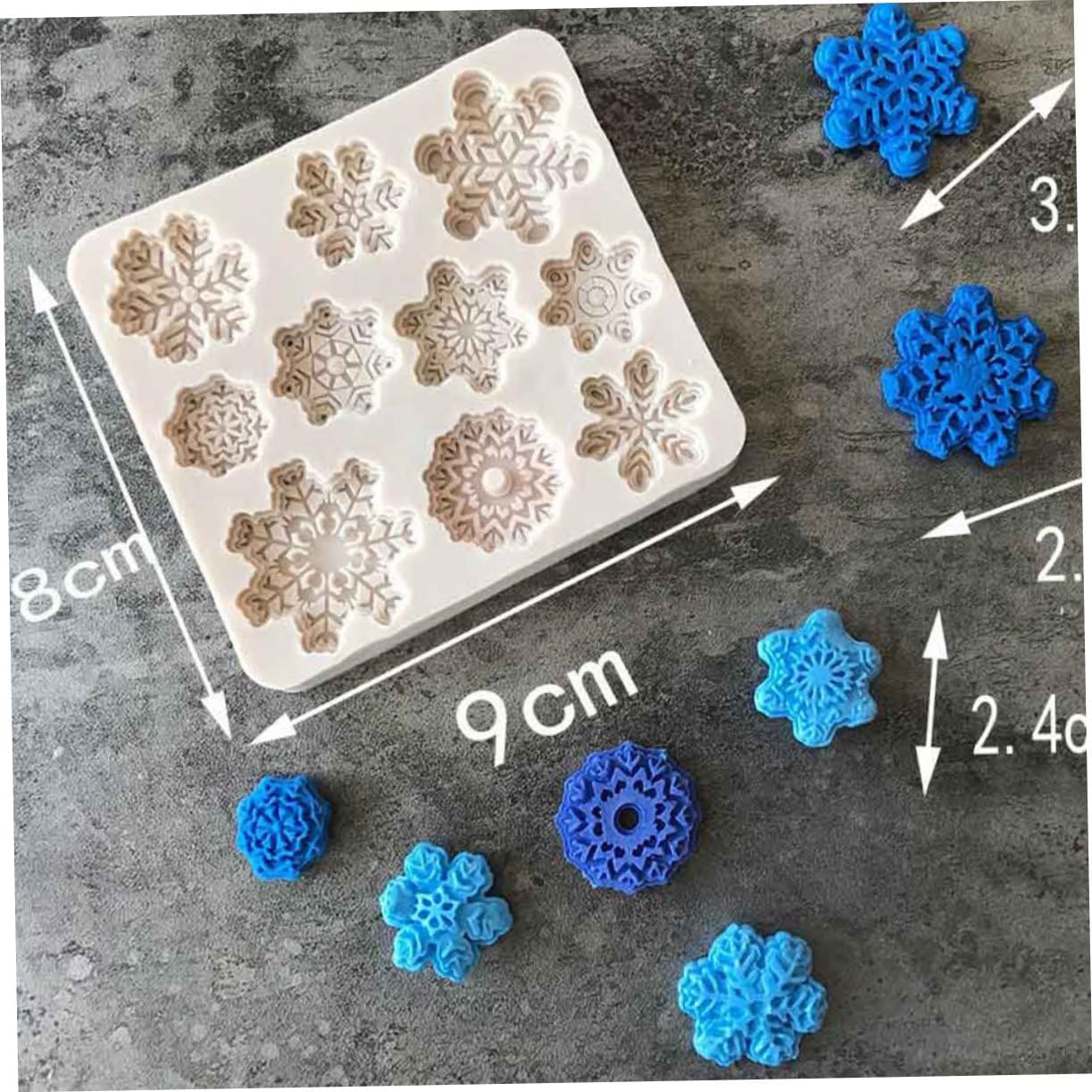 TEHAUX 2 moldes de silicona de resina para cupcakes, moldes de fondant, copos de nieve, jabón, resina, corazón, resina epoxi, llavero, molde de arte