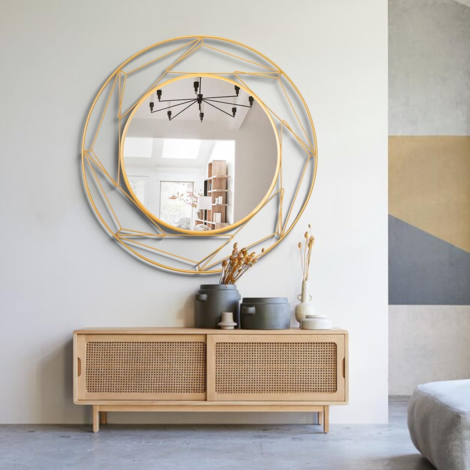 Espejos redondos dorados de 24 pulgadas para decoración de pared, espejo circular moderno, espejos decorativos para sala de estar, entrada,