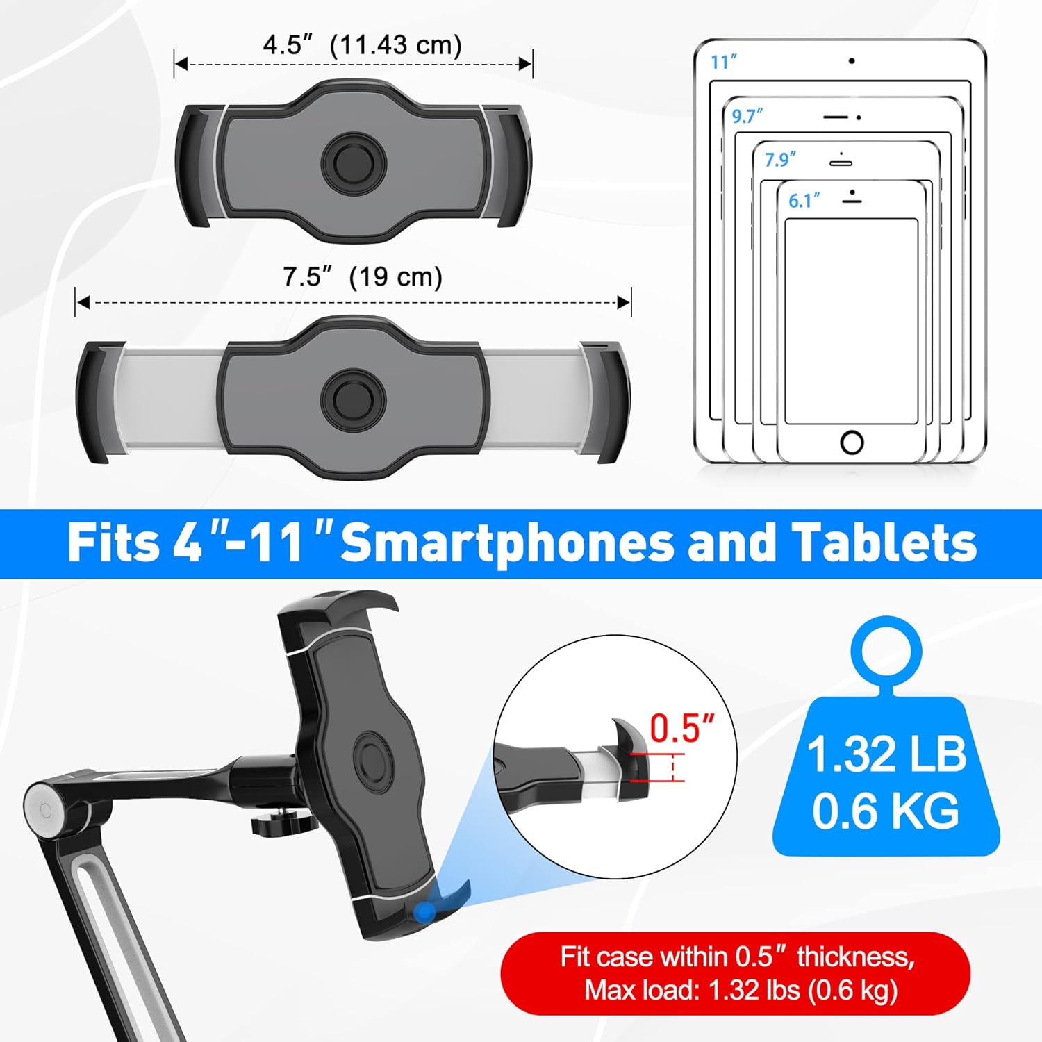 AboveTEK Soporte de escritorio para iPad, soporte ajustable multiángulo para tableta, brazo giratorio de 360, soporte de abrazadera de aluminio para