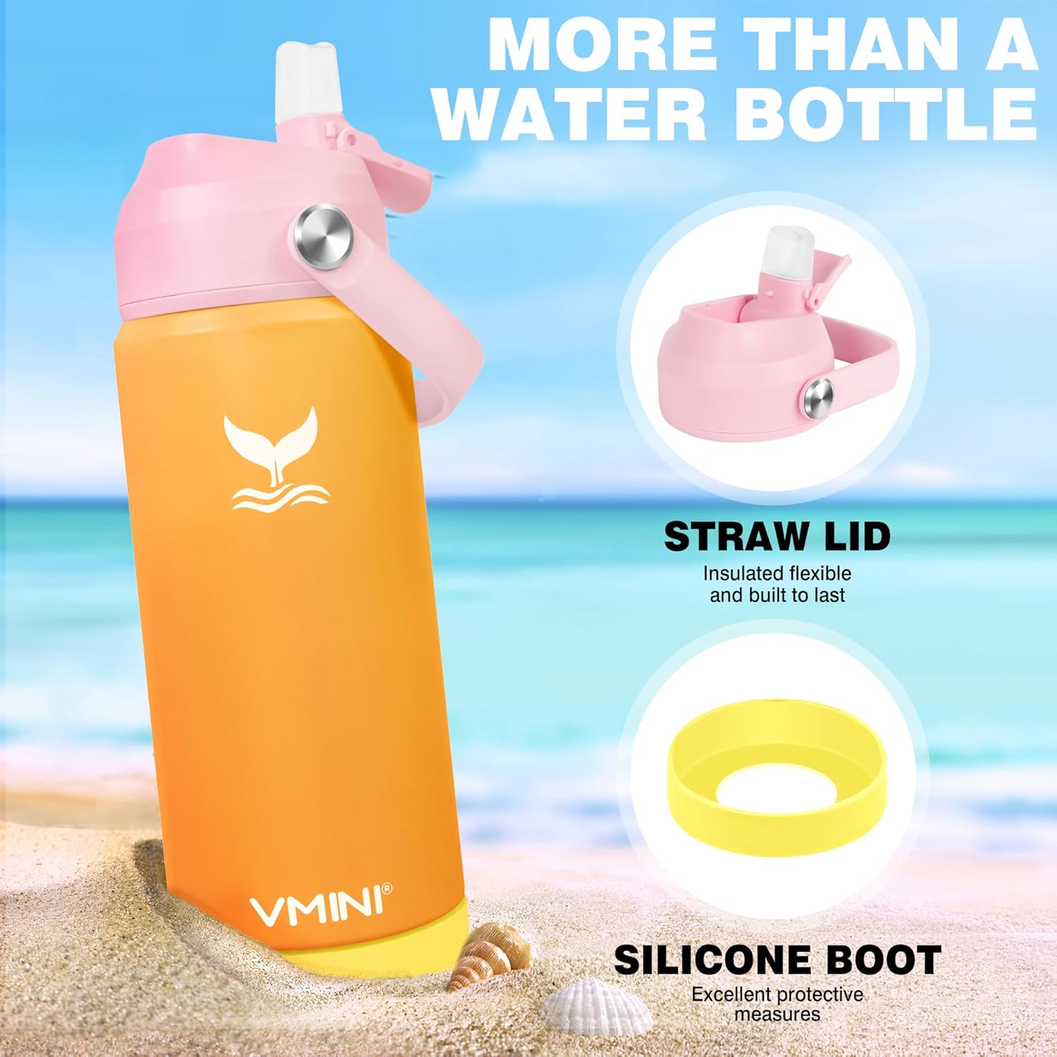 Botella de agua, botella de agua aislada con popote y bota, botella de agua de acero inoxidable para deportes y viajes, termo aislado para hombres,