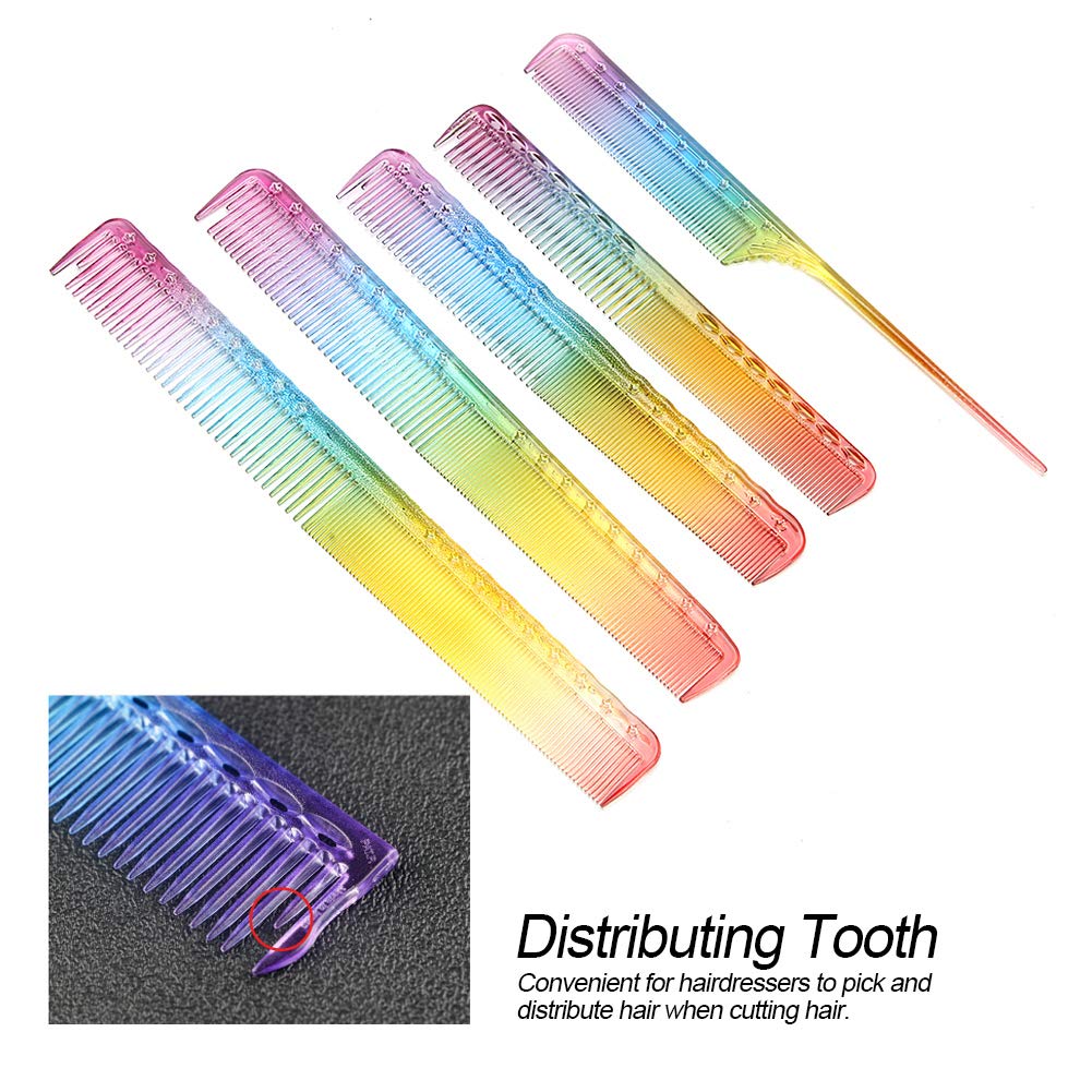 Peine de peluquería 5 piezas profesional color arco iris corte peine, corte de pelo, peine de teñido de pelo, peine de pelo recto para peluquería