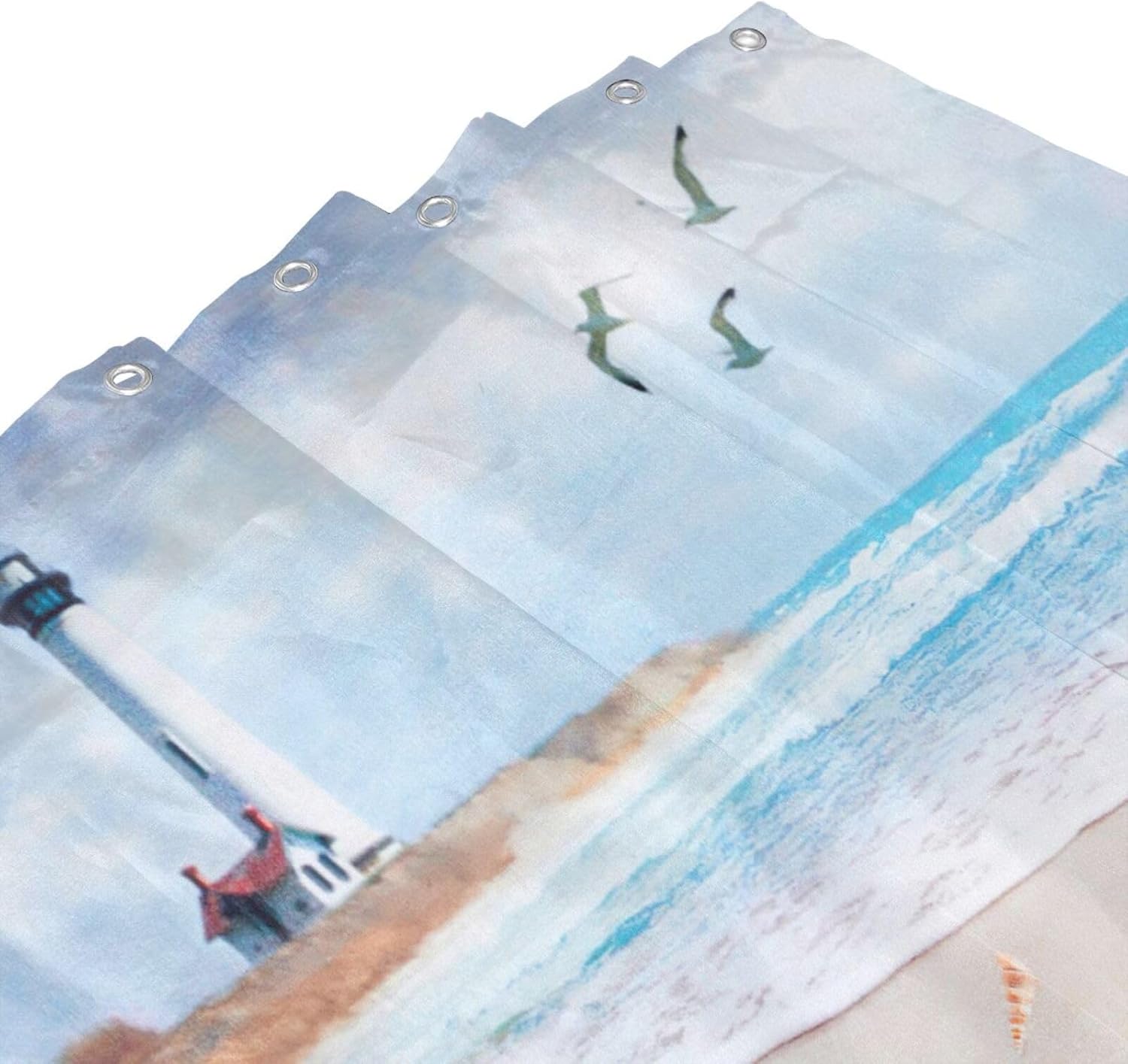 Golakra Cortina de ducha de playa costera, faro, náutico, gaviota, océano, cortina de ducha impermeable, tela de poliéster, decoración de baño con