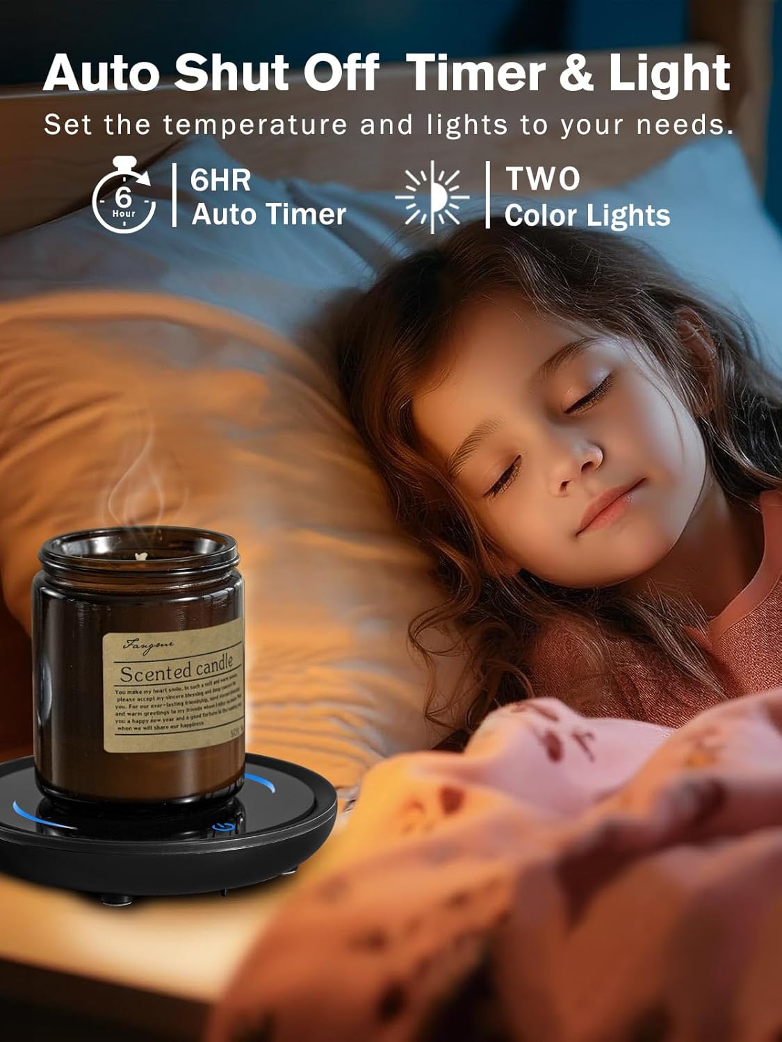 PUSEE Plato calentador de velas grande con 2 ajustes de temperatura, calentador de taza de café con apagado automático, calentador de cera de