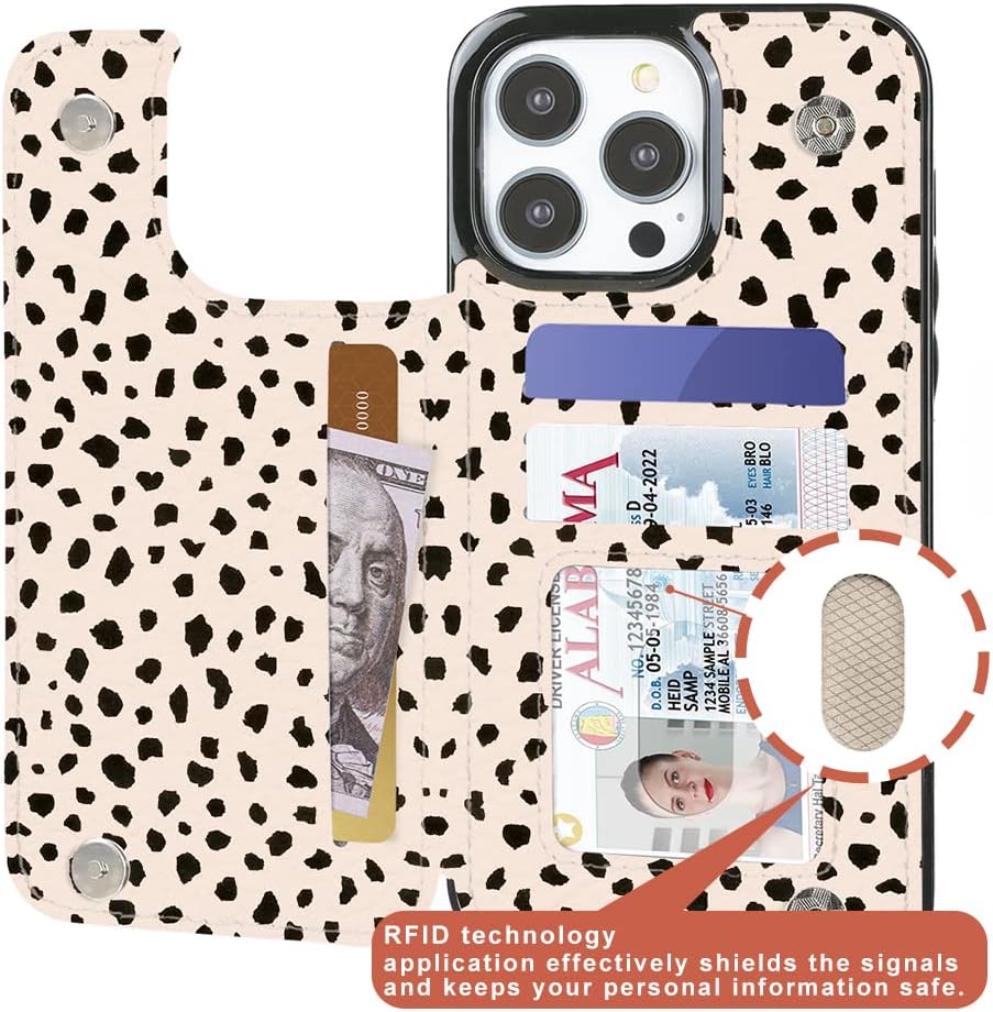 uCOLOR Funda tipo cartera compatible con iPhone 13 Pro con ranuras para tarjetero y ranuras para tarjetero, funda de piel con tapa de mármol, RFID