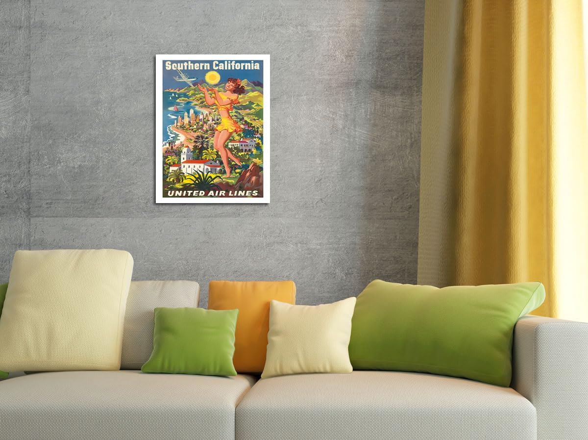 Southern California – United Air Lines – Póster vintage de viaje de aerolínea por Joseph Fehér c.1950 – Impresión artística maestra de 9 x 12