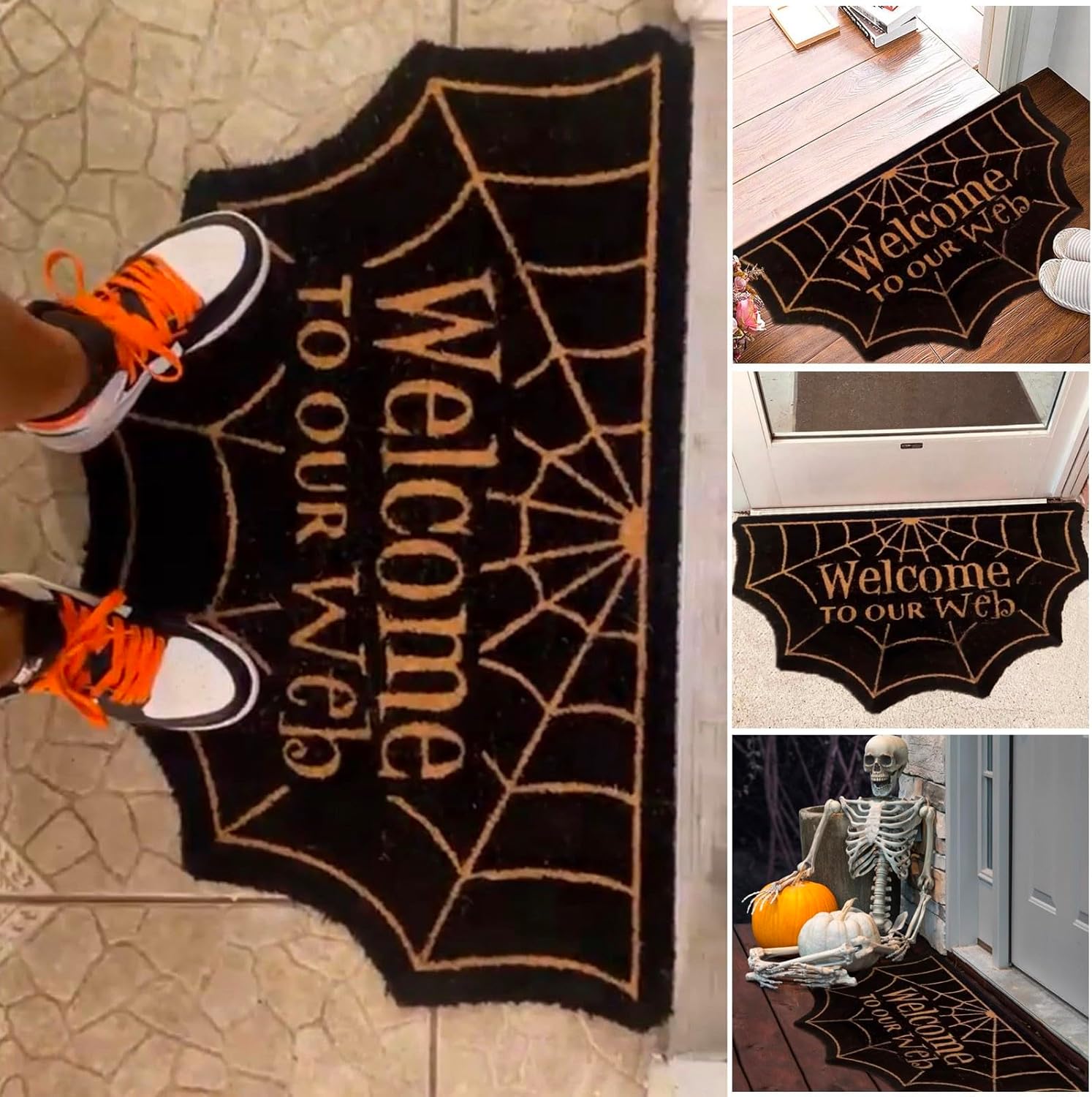 Alfombra de Halloween gótica, alfombra de bienvenida con diseño de calabaza, moderna, para sala de estar, dormitorio, decoración del hogar,