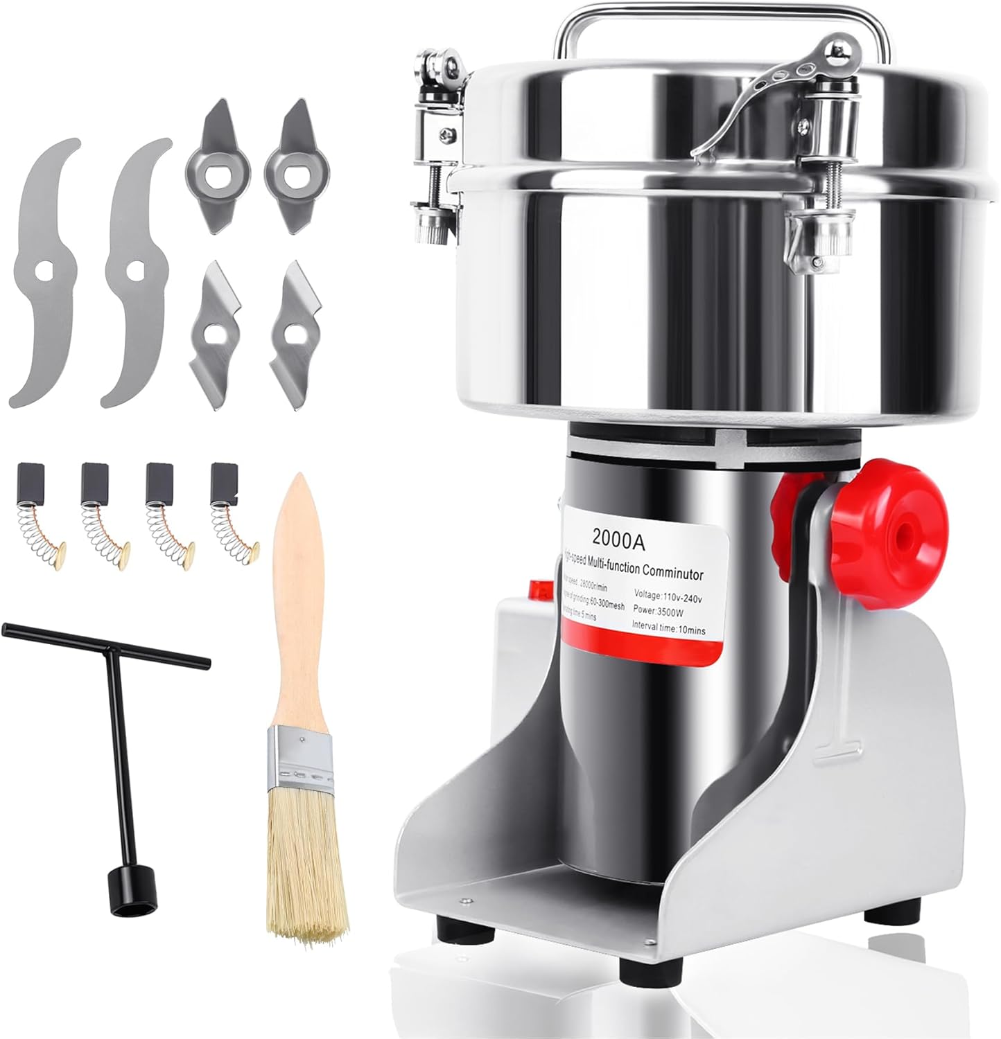 Molinillo eléctrico de grano de 70.55 oz, 3000 W, máquina de polvo de alta velocidad, tipo oscilante, malla 30-300, acero inoxidable de 32000 rpm,