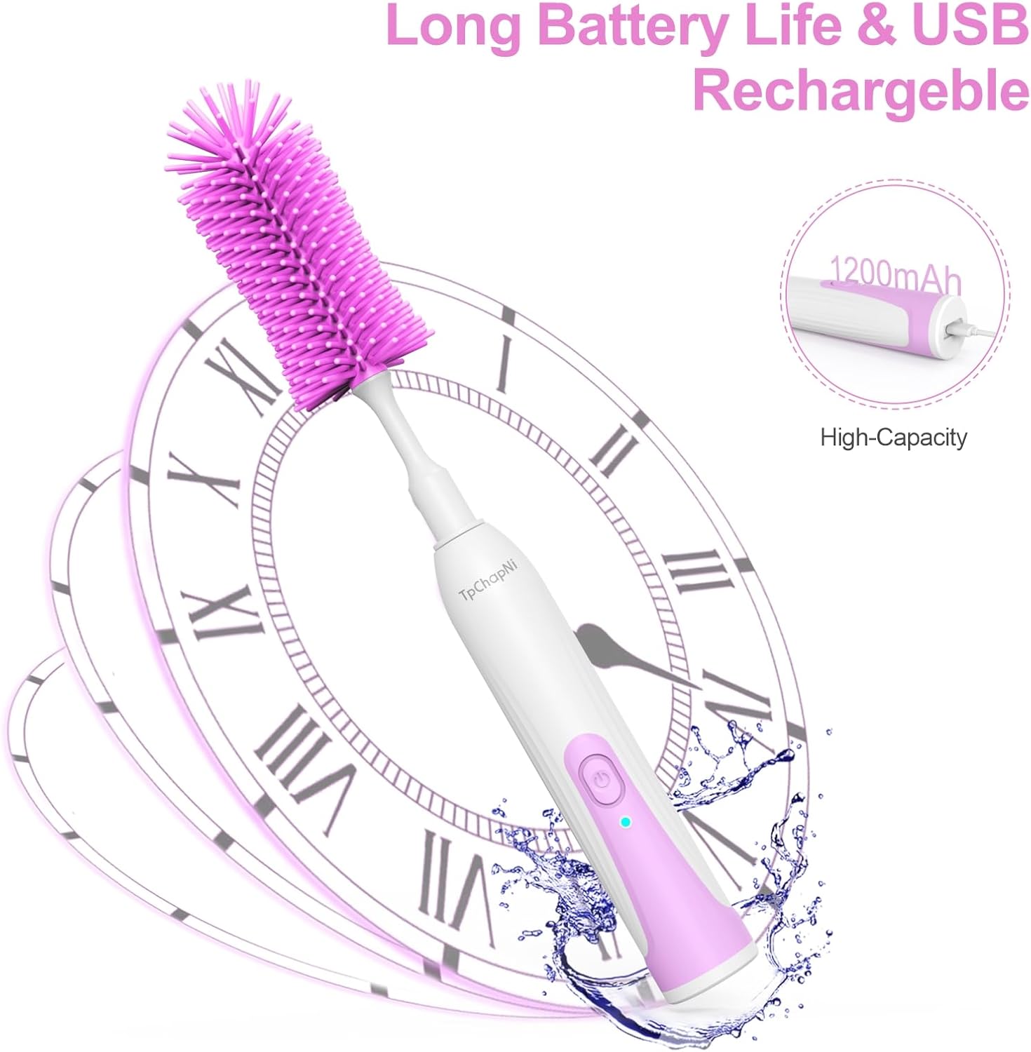 TpChapNi Limpiador eléctrico de cepillo para botellas, juego de limpiador eléctrico de cepillos para biberones, recargable con botella de agua de