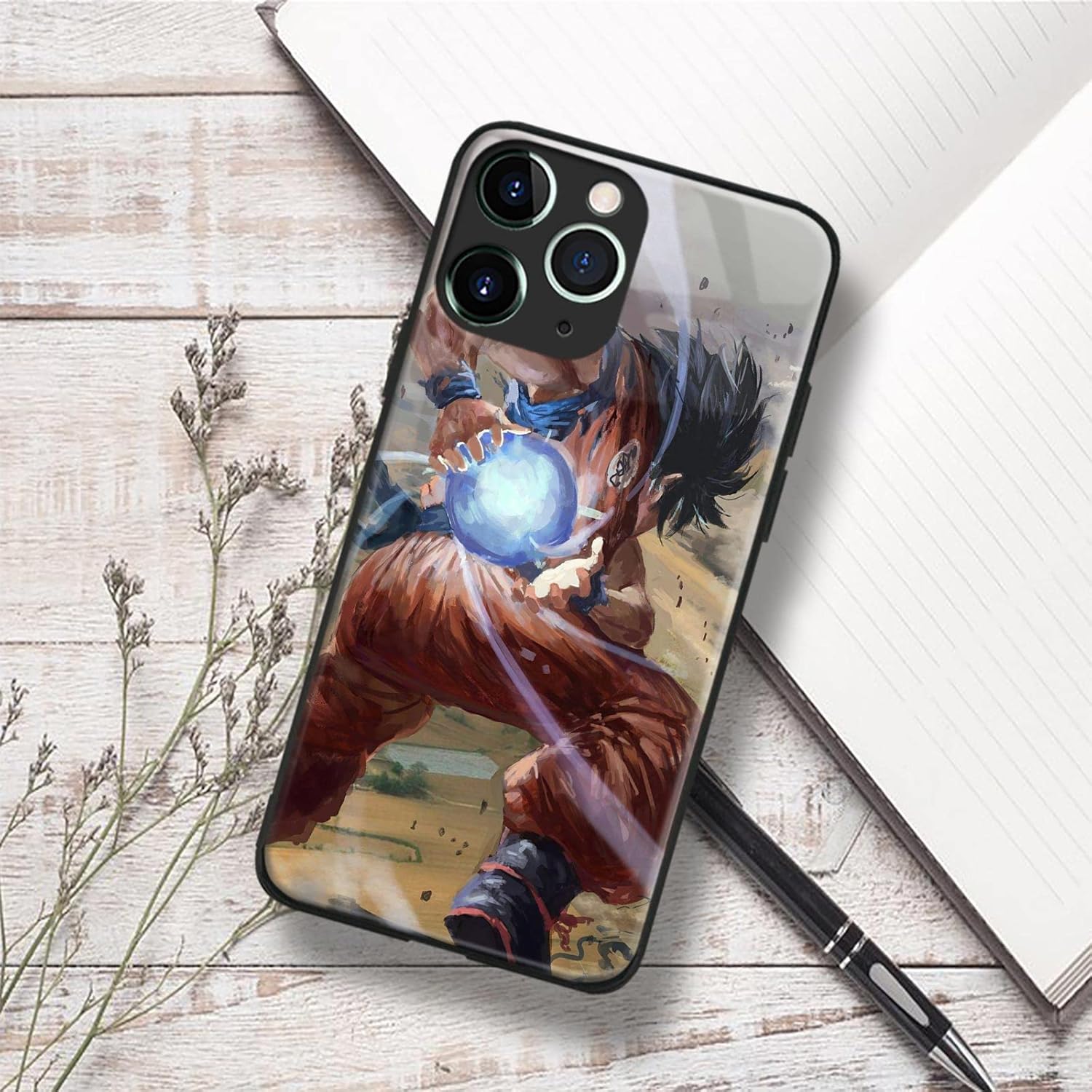 Carcasa de anime japonés anticaídas, diseño de manga antideslizante, de vidrio brillante para teléfono celular (para iPhone 14 Pro Max, Goku