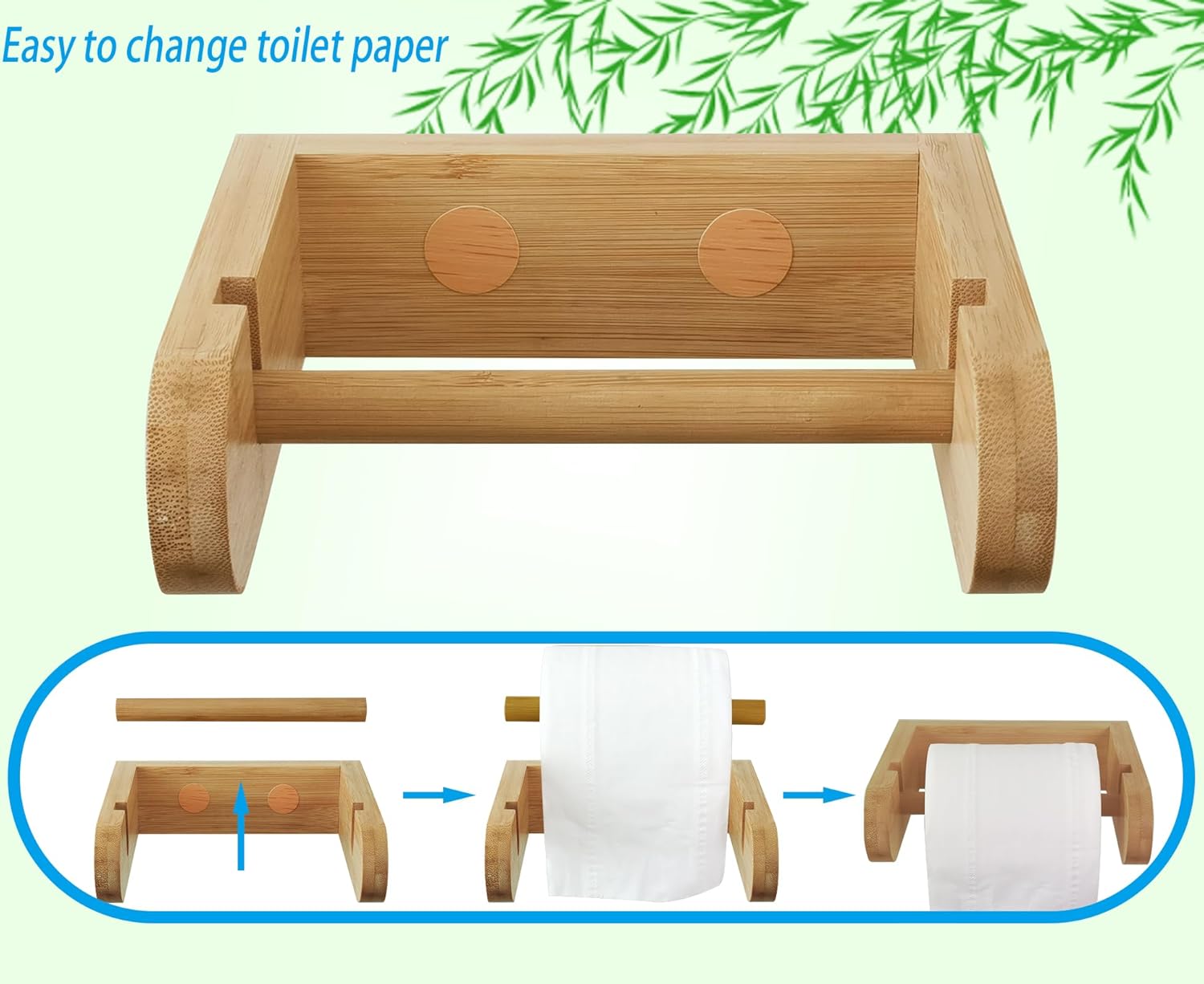 D&Joy Soporte de pared para papel higiénico de bambú, soporte de papel higiénico de madera, soporte redondeado de papel higiénico de 5 pulgadas con