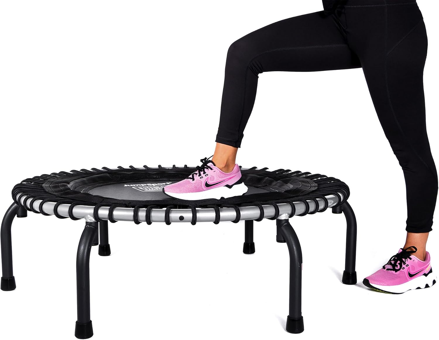 JumpSport Trampolín de fitness para interiores 350350f370, 39 pulgadas  30 cuerdas elásticas ajustables para un rebote personalizado  Patas