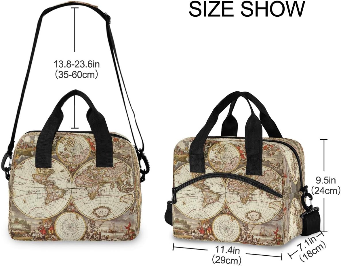 Bolsa de almuerzo con diseño de globo y mapa del mundo, organizador aislante, impermeable, para hombres y mujeres, bolso de mano, correa ajustable
