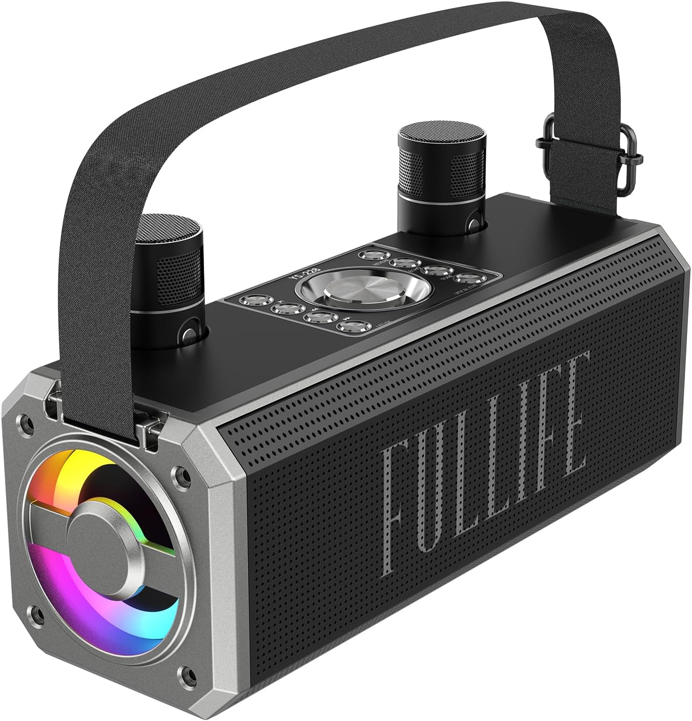 Máquina de karaoke para adultosniños con 2 micrófonos inalámbricos UHF, XIZJ 4000mAh altavoz portátil Bluetooth de karaoke con correaluces RGB,