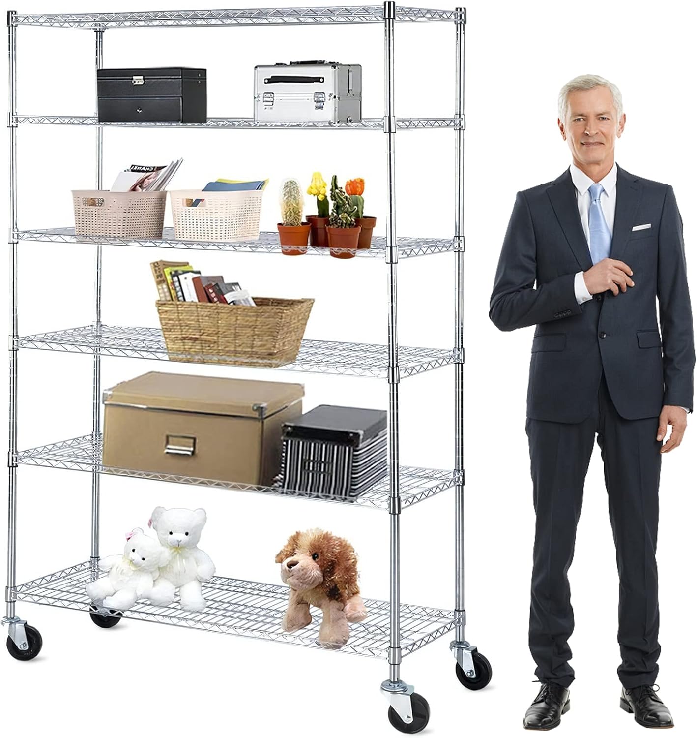PIKAQTOP Estantes de almacenamiento de 6 niveles resistentes (capacidad de 2100 libras) para almacenamiento de cocina, garaje, estantería industrial