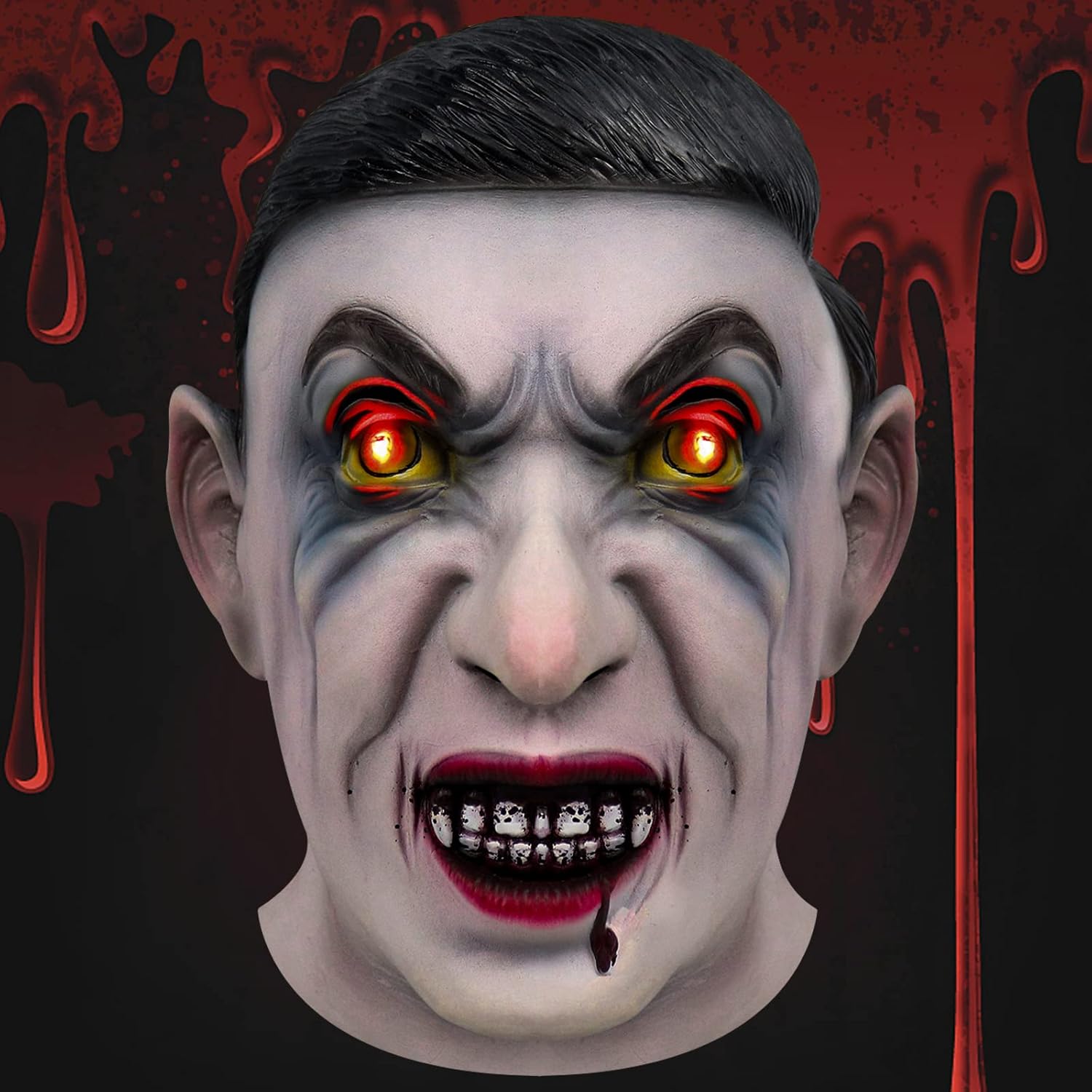 Máscara de vampiro aterradora y realista con ojos brillantes, monstruo de cabeza completa, disfraz de Halloween, cosplay, accesorios novedosos
