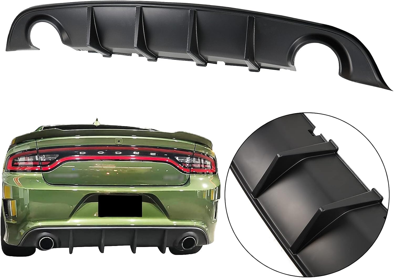 ZXMT Compatible con 2015-2022 para Dodge Charger SRT difusor de parachoques trasero, OE Ikon estilo PP Spoiler Splitter Valance barbilla difusor