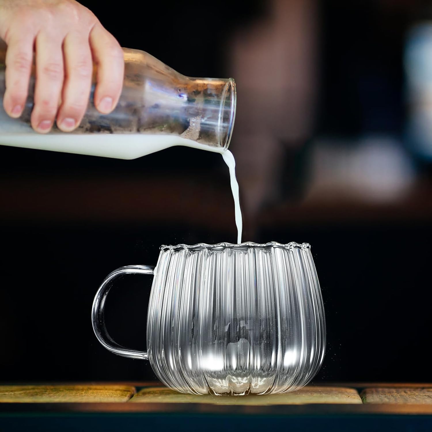 DOITOOL Tazas de calabaza de cristal, 2 unidades, tazas de cristal transparente, taza de café de oficina, taza de té transparente, tazas de vidrio