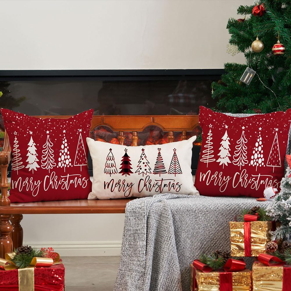DFXSZ Juego de 2 fundas de almohada de Navidad de 18 x 18 pulgadas, diseño de árbol de Navidad, decoración roja de invierno para el sofá del hogar,