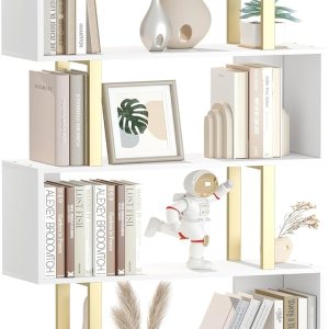 Yusong Estantería geométrica, estantería en forma de S, estantes de libros de 6 niveles para dormitorio, estante decorativo de madera moderno, Yusong Estantería geométrica, estantería en forma de S, estantes de libros de 6 niveles para dormitorio, estante decorativo de madera moderno,