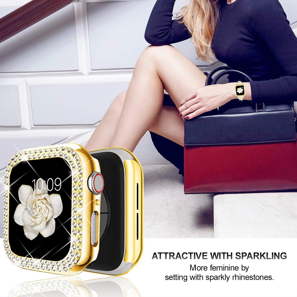 DABAOZA Funda compatible con Bling Apple Watch Ultra 21 SE Series 9 8 7 6 5 4 3 2 1, brillante para mujeres y niñas, con diamantes de imitación de
