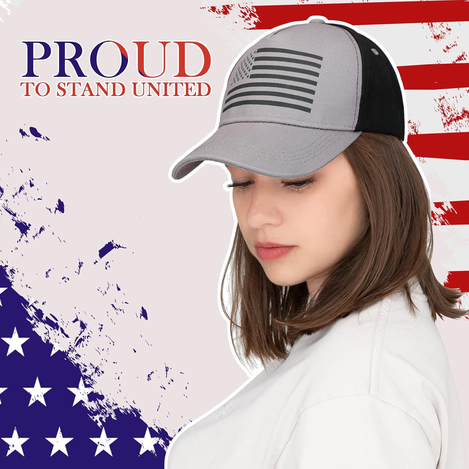 Sombrero de bandera estadounidense con extensiones de cabello, peluca de bandera de Estados Unidos, ajustable, recto, corto, 14 pulgadas, sintético,
