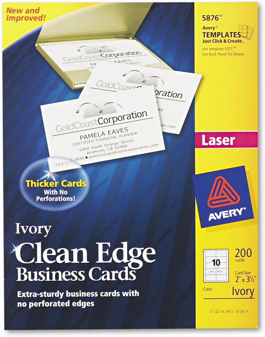 Avery 5876 Clean Edge – Tarjetas de visita láser, 2 x 3 12, marfil, paquete de 200 unidades