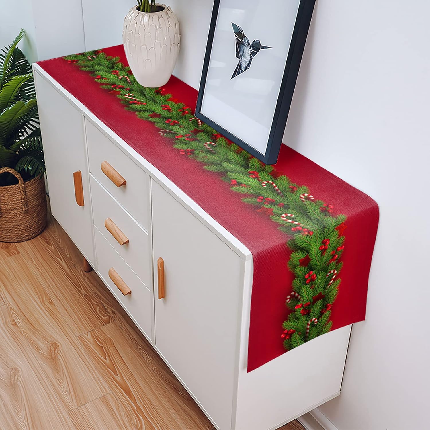 Caminos de mesa de Navidad de 70 pulgadas de largo, árboles de Navidad, ropa de cama de algodón rojo, bufandas para bodas, mesas de comedor,