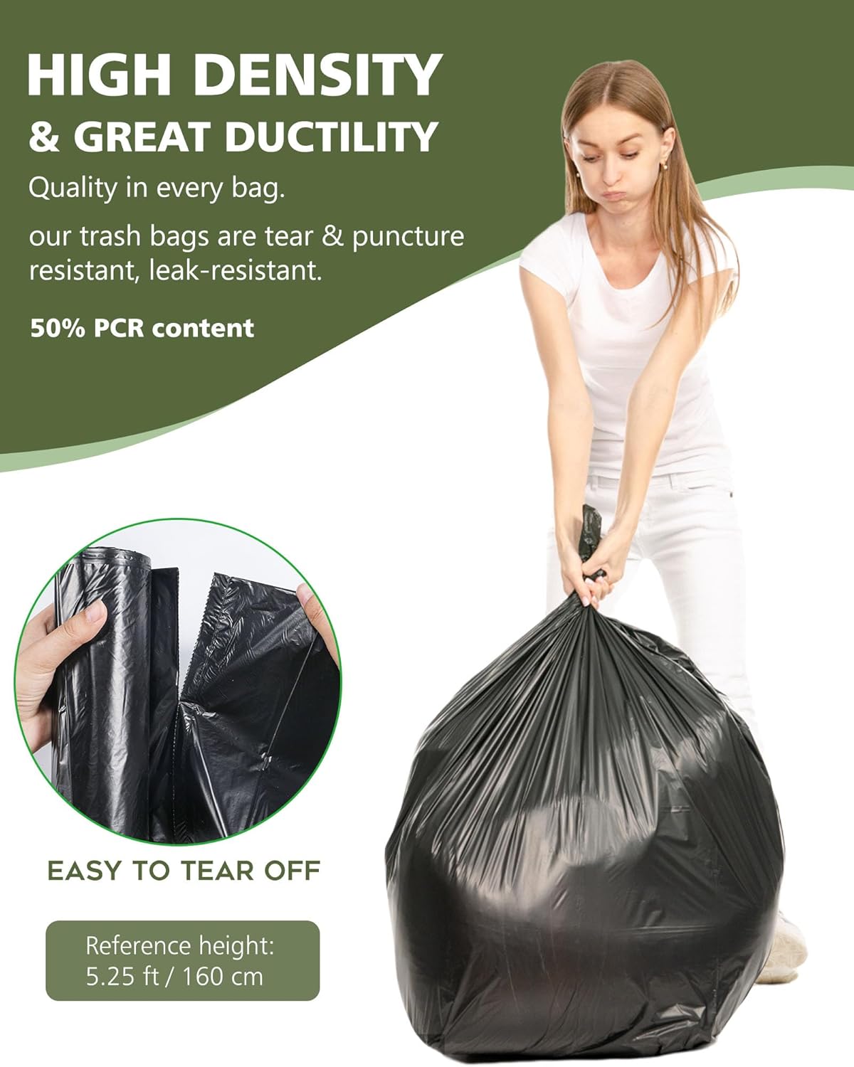 AYOTEE – Bolsas de basura altas para cocina, bolsas de basura de 13 a 16 galones, bolsas de reciclaje de 16 galones con lazos, bolsas de basura