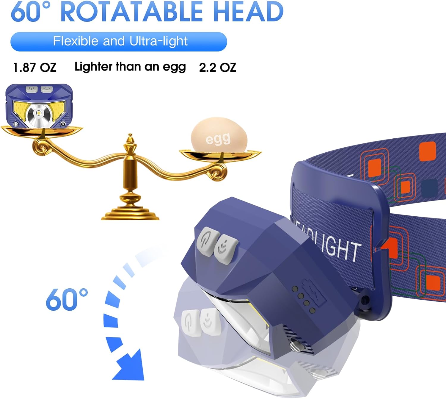 LHKNL Linterna de faro delantero, 1200 lúmenes, linterna LED brillante recargable con luz blanca y roja, paquete de 2 lámparas de cabeza