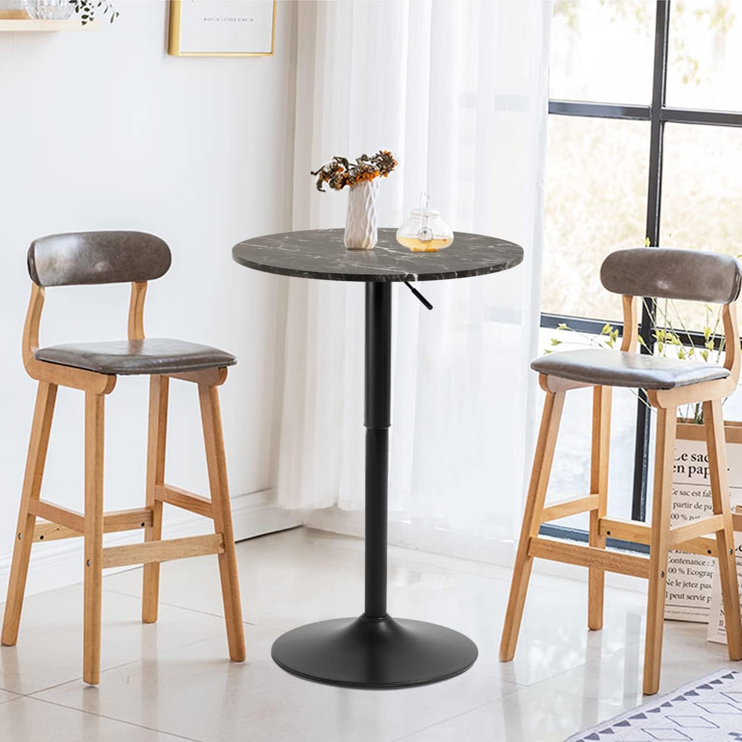 Mesa de bar de 23.6 pulgadas, altura de barra, mesa de centro redonda de bar, mesa de comedor, mesa de cocina, desayuno, mesa de bar para sala de