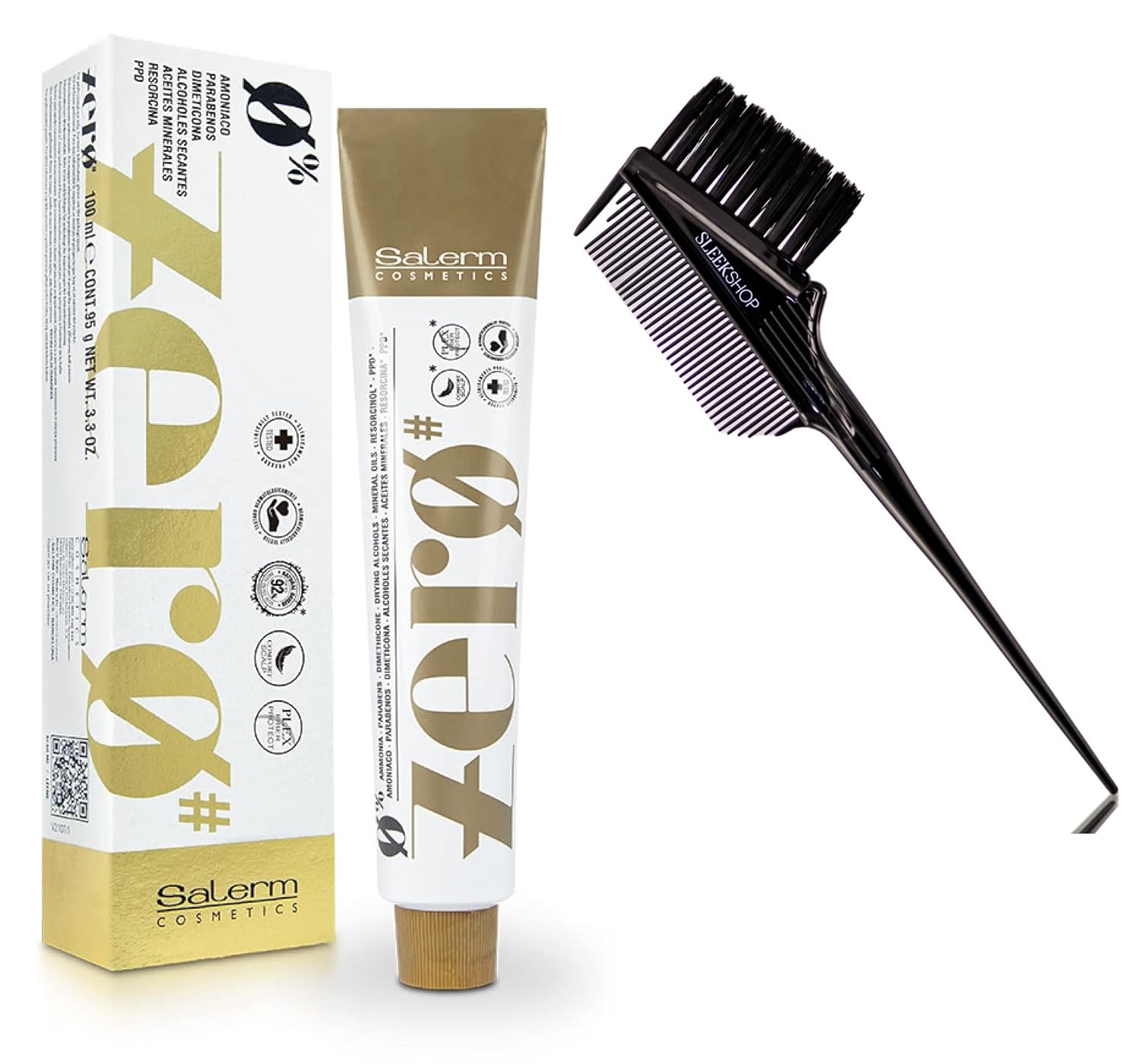 Sleekshop – Peine y cosméticos sin amoniaco ZERO # 0% tinte permanente para el cabello, sin resorcinol, sin PPD (con cepillo  peine 3 en 1 SLEEKSHOP